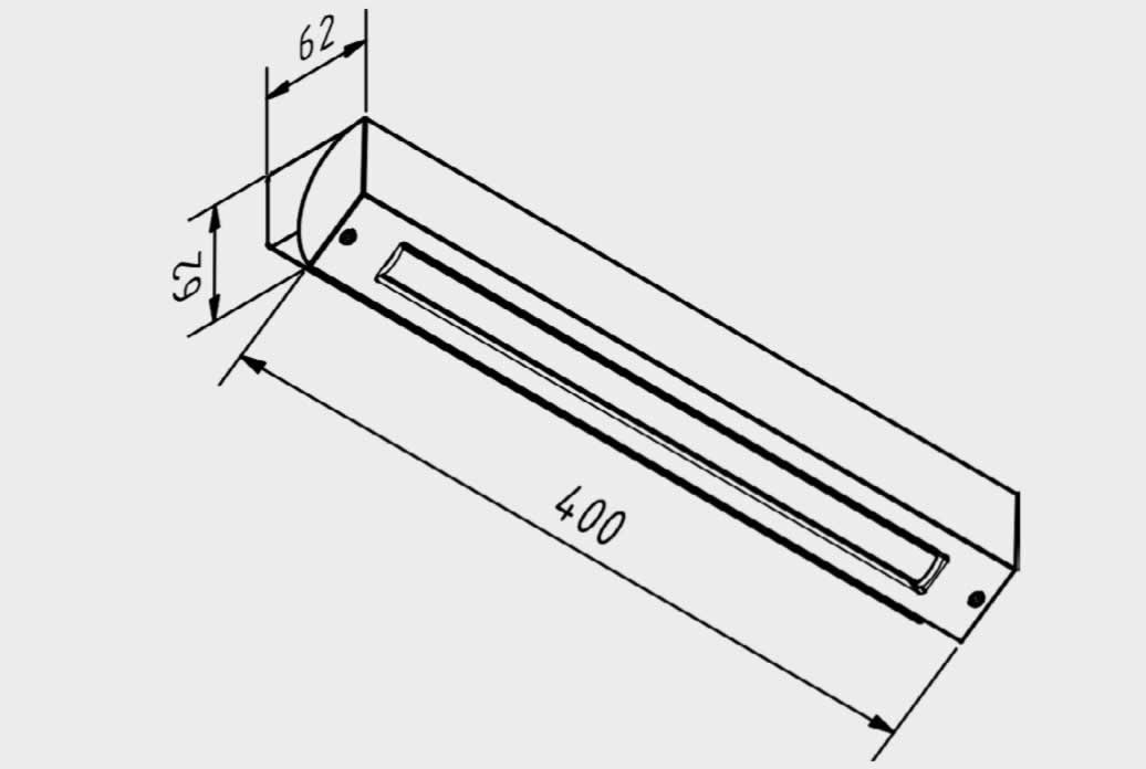 Technische Zeichnung einer LED-Beleuchtungskomponente (400x62mm) von Kegel-Product GmbH & Co.KG, Königswartha.